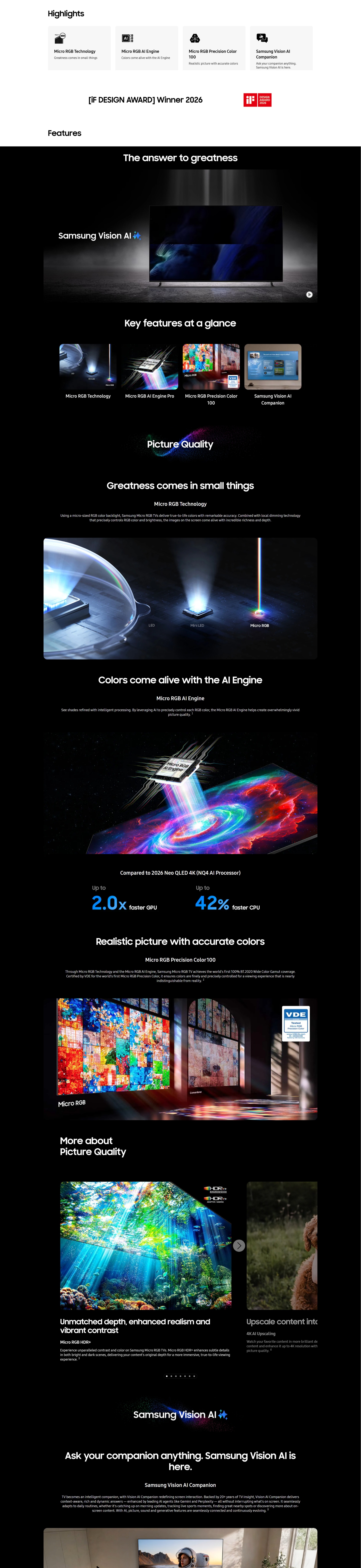 SAMSUNG R85H Micro RGB 4K Vision AI SmartTV 2026